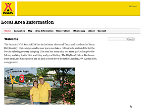 Leander KOA Website Home Page
