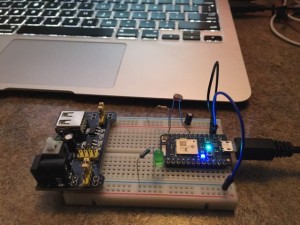 Particle Phone part on breadboard